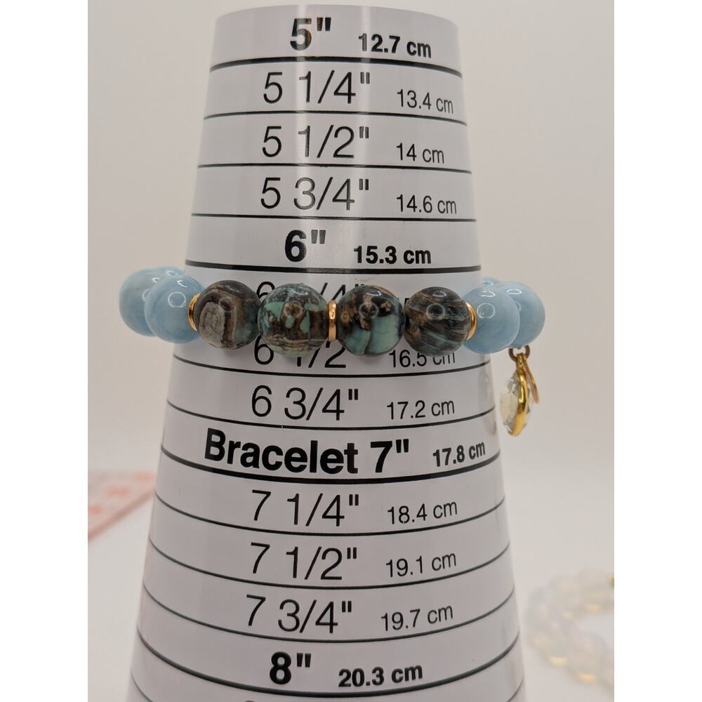 2 CATHERINE PAGE ROUND & FACETED STONE STRETCH BRACELETS WITH GOLD TONE STATIONS - Picture 4 of 5
